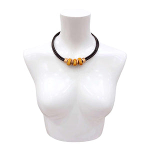 Necklace - Reversible - Midnight Sun (Black Leather, Copper, Ceramic) by Diana Kauffman Designs