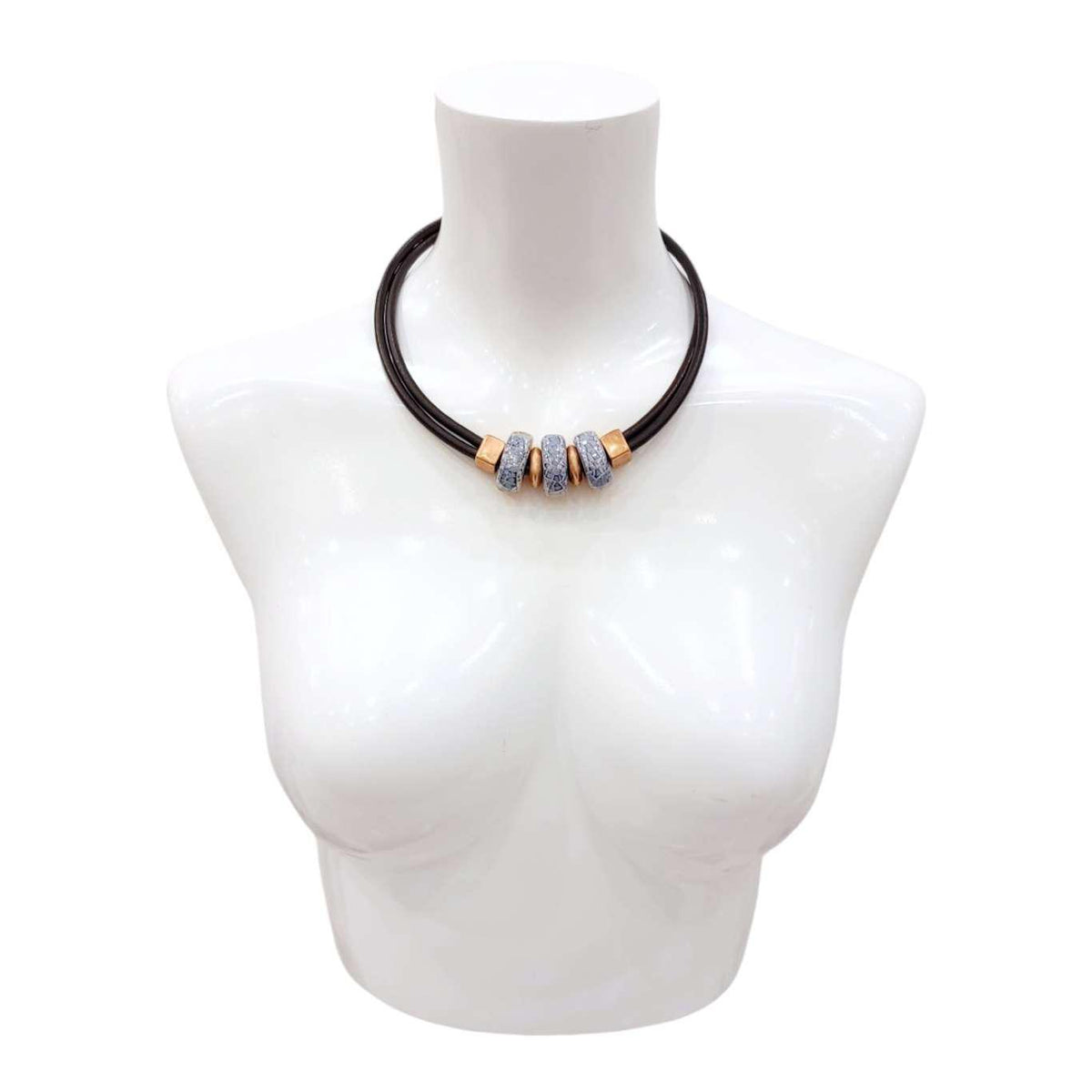 Necklace - Reversible - Midnight Sun (Black Leather, Copper, Ceramic) by Diana Kauffman Designs