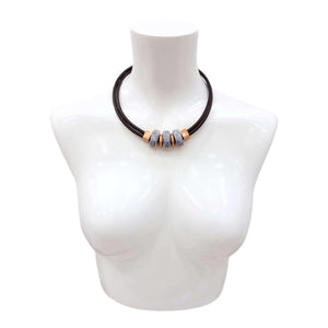 Necklace - Reversible - Midnight Sun (Black Leather, Copper, Ceramic) by Diana Kauffman Designs