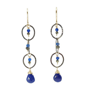 Earrings - Triple Stacked Circles (Lapis Lazuli, Pyrite) by Calliope Jewelry