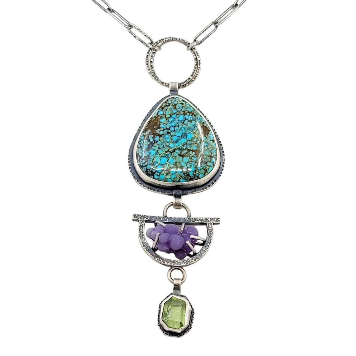 Necklace - Turquoise Botryoidal Chalcedony Peridot Statement OOAK by Allison Kallaway