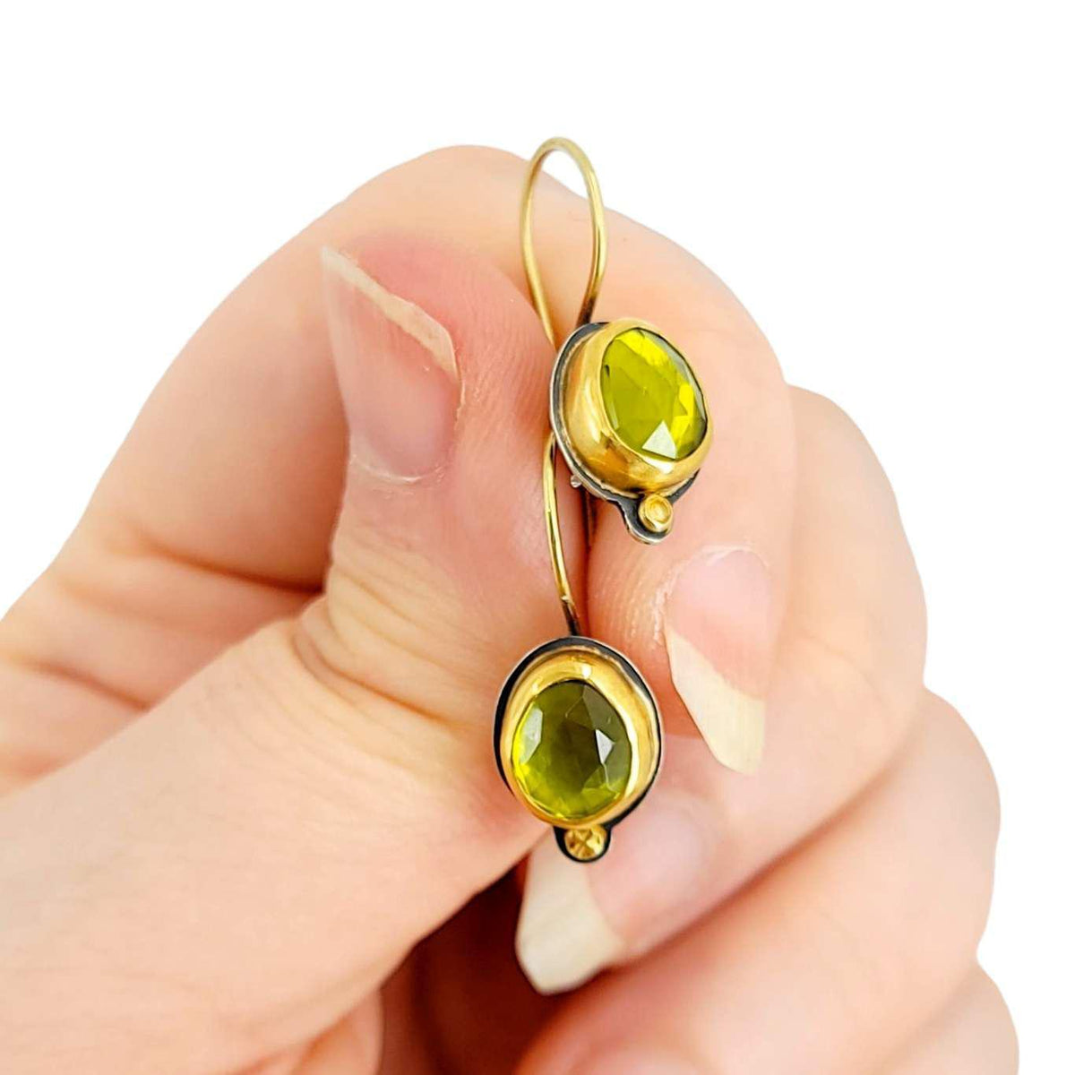 Earrings - Rose Cut Peridot in 18k and 14k Gold with Sterling Silver by Allison Kallaway
