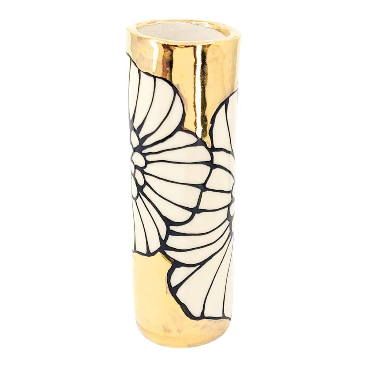 Vase - 6in Floral Cylinder with 22k Gold Solid Background (A) by Hsieh Clay SF