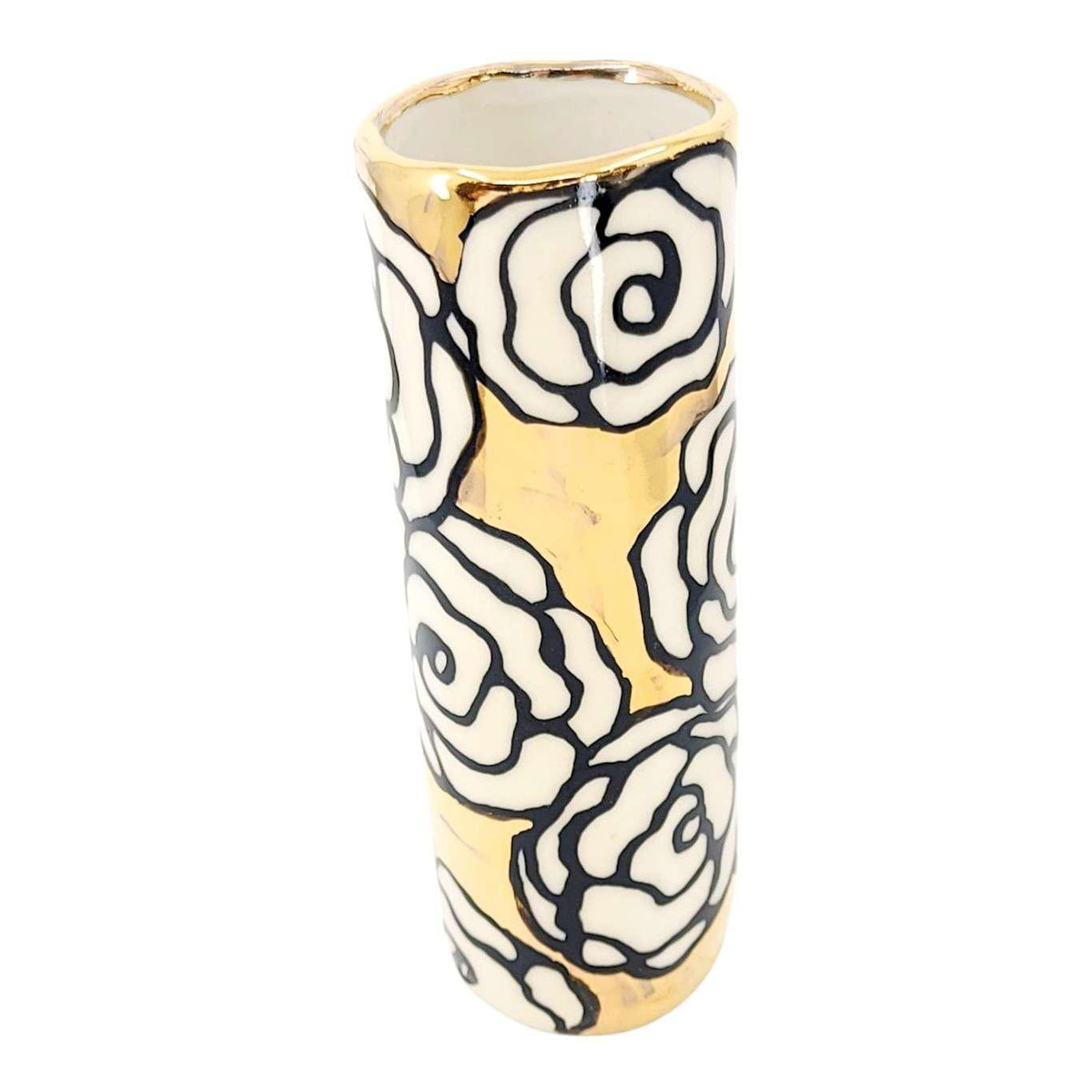 Vase - 6in Floral Cylinder with 22k Gold Solid Background (D) by Hsieh Clay SF