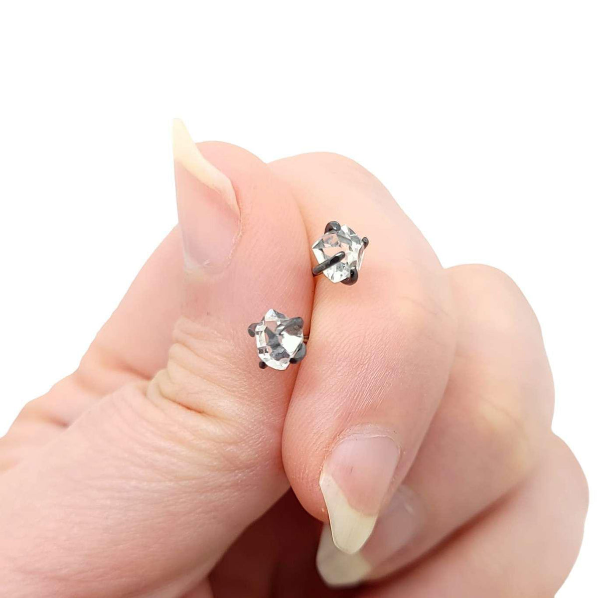 Earrings - Classic 5-6mm Herkimer Studs in Oxidized Sterling Silver by Storica Studio