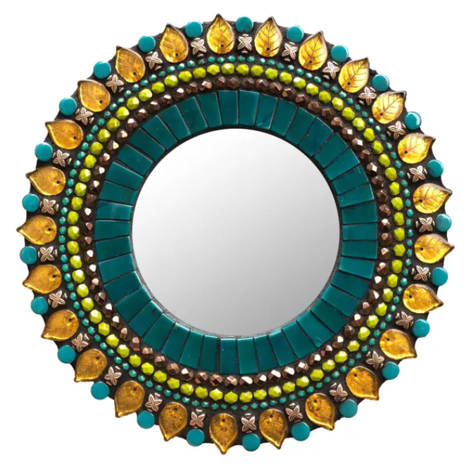 Mosaic Mirror - 7in Round in Teal Amber by Zetamari Mosaic Artworks