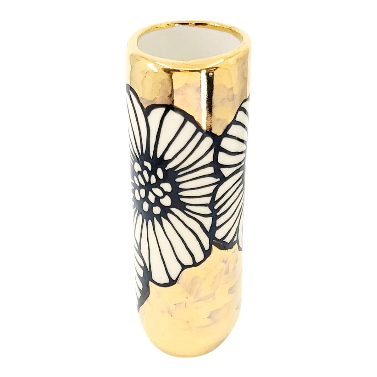 Vase - 6in Floral Cylinder with 22k Gold Solid Background (B) by Hsieh Clay SF
