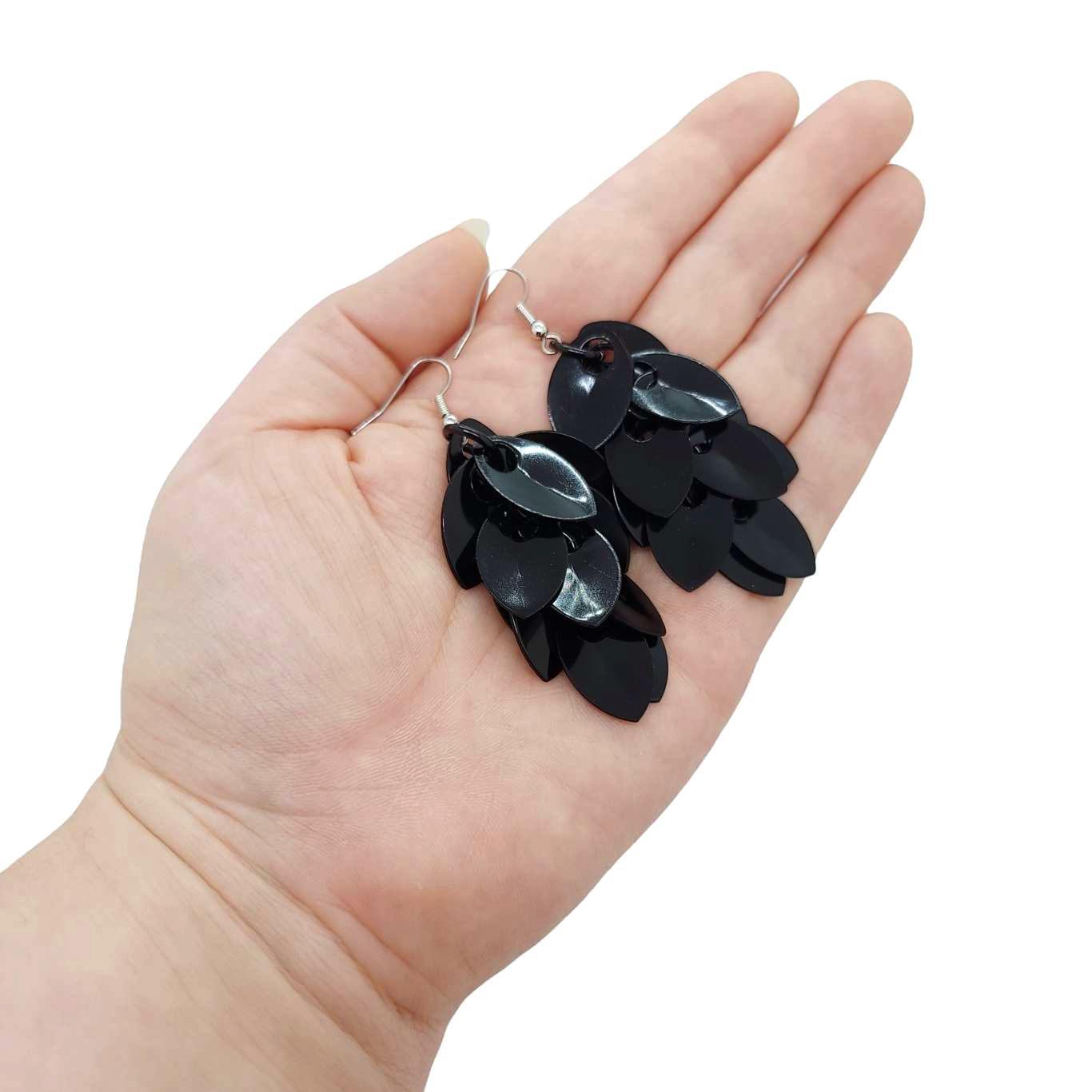 Earrings - Long Feather Cascade (Black on Black) by Rebeca Mojica