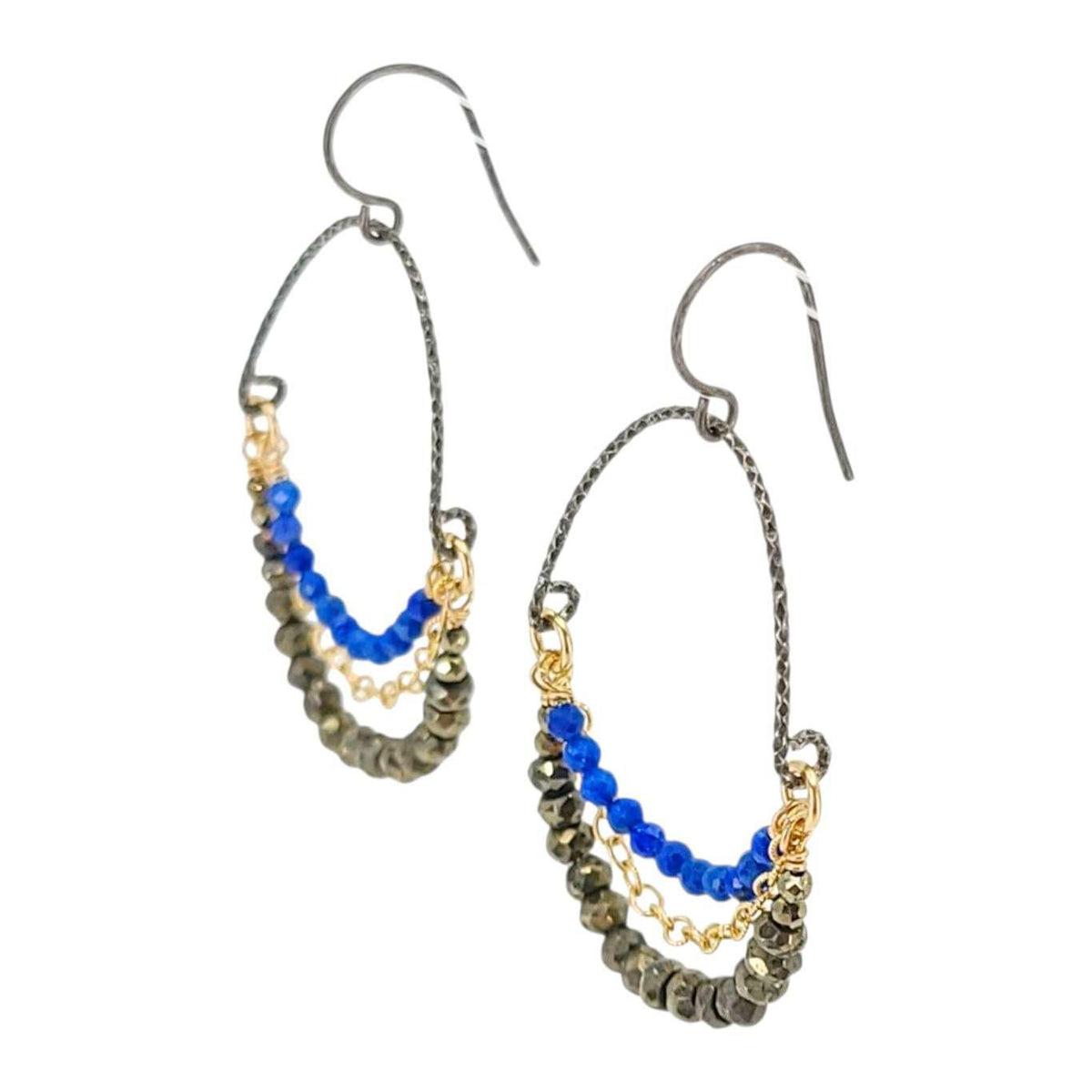 Earrings - Arch Chain Swag Dangles (Lapis Lazuli, Pyrite) by Calliope Jewelry