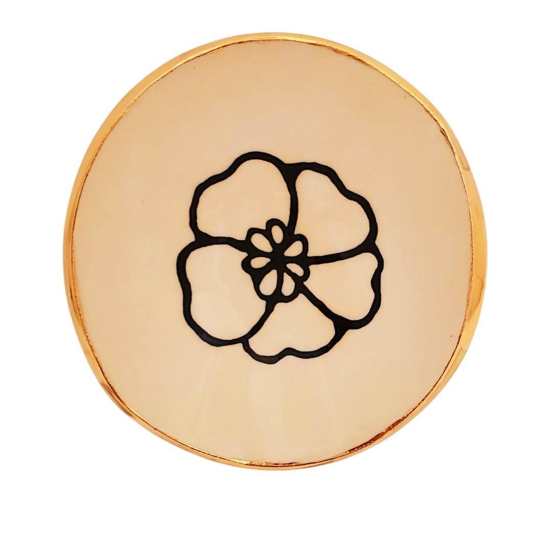 Trinket Dish - 4in Floral with 22k Gold Solid Lip (D) by Hsieh Clay SF Copy