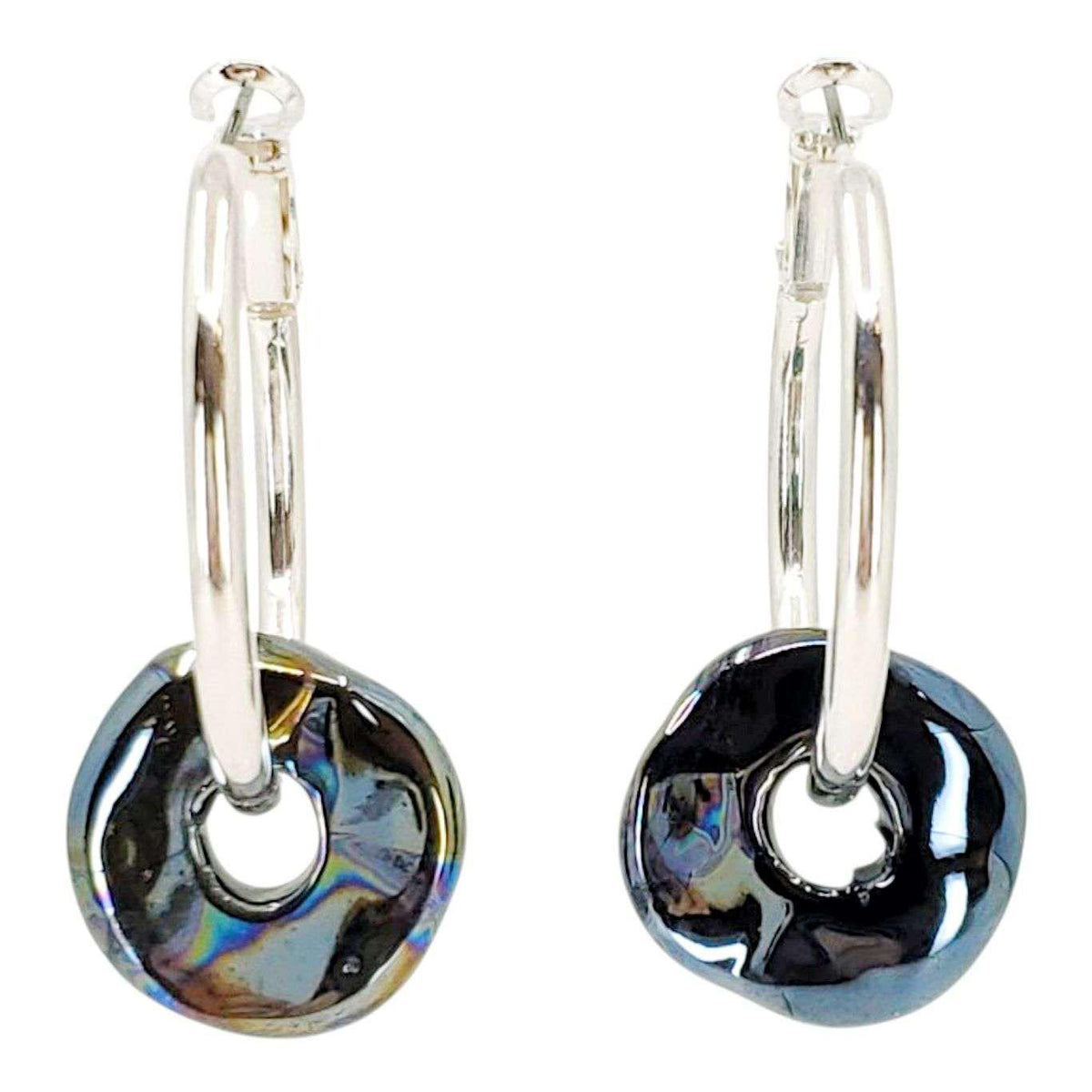 Earrings - Ceramic Ring Hoops (Black Sea) by Diana Kauffman