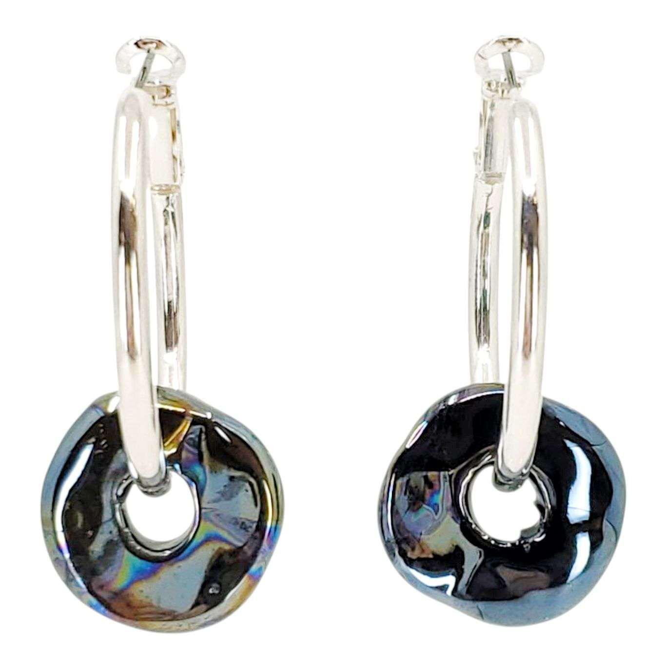 Earrings - Ceramic Ring Hoops (Black Sea) by Diana Kauffman