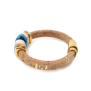 Bracelet - Sorrento Blue in Cork with Gold and Ceramic by Diana Kauffman Designs