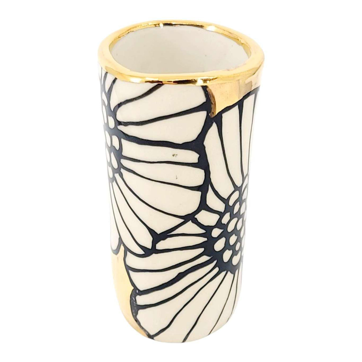 Vase - 4in Floral Cylinder with 22k Gold Solid Background (B) by Hsieh Clay SF