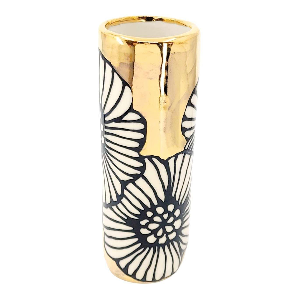 Vase - 6in Floral Cylinder with 22k Gold Solid Background (B) by Hsieh Clay SF