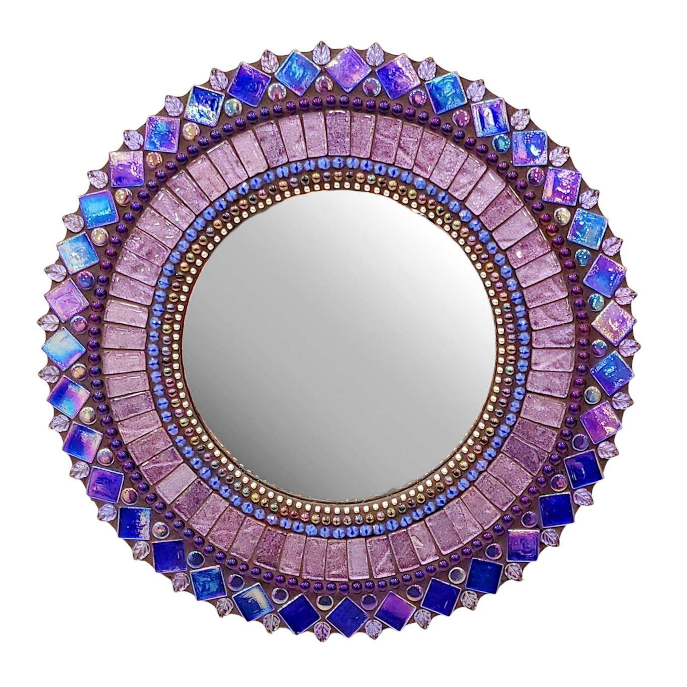 Mosaic Mirror - 10in Round (Magic Purples) by Zetamari Mosaic Artworks