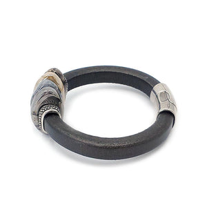 Bracelet - Sparrow in Black Leather with Silver and Ceramic by Diana Kauffman Designs