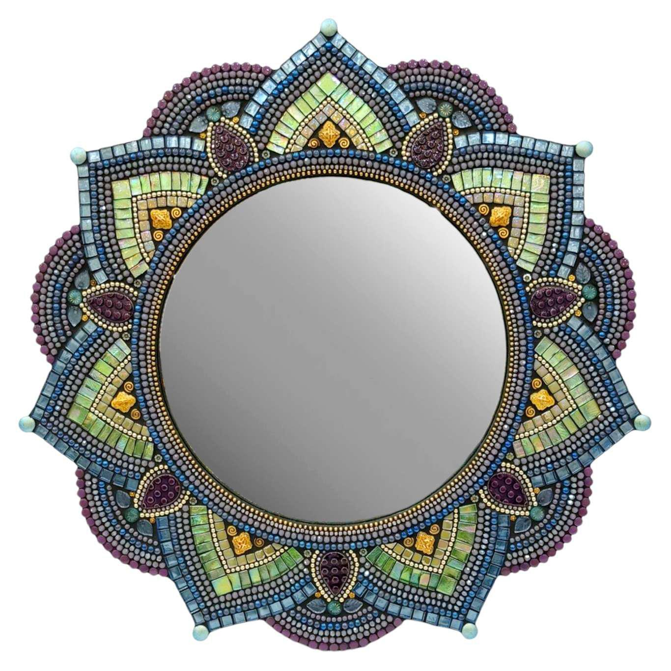 Mosaic Mirror - 21in Mandala (Plum) by Zetamari Mosaic Artworks
