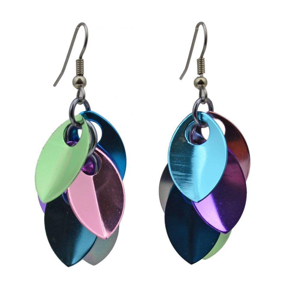 Earrings - Short Leaves Cascade (Cosmic Unicorn Mismatch) by Rebeca Mojica
