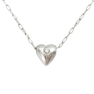 Necklace - Tiny Heart in Sterling Silver with Solitaire Diamond by Michelle Chang