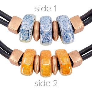 Necklace - Reversible - Midnight Sun (Black Leather, Copper, Ceramic) by Diana Kauffman Designs