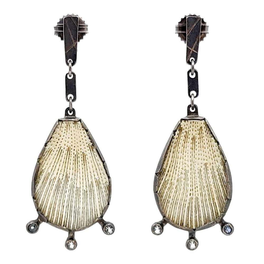 Earrings - Coral Spray Drops in Sterling Silver with Topaz and Sapphire by Janine DeCresenzo