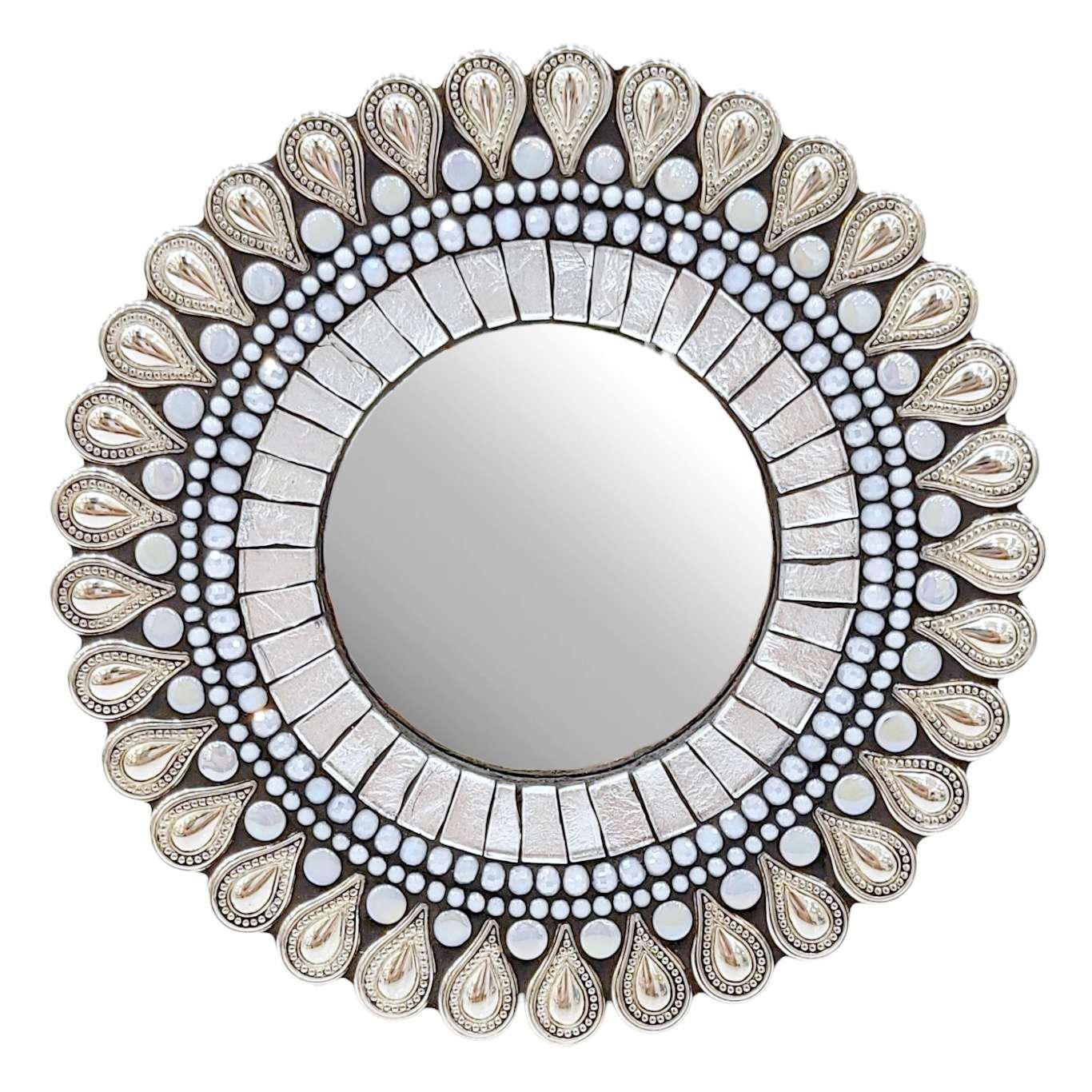 Mosaic Mirror - 7in Round (Frost Drop) by Zetamari Mosaic Artworks