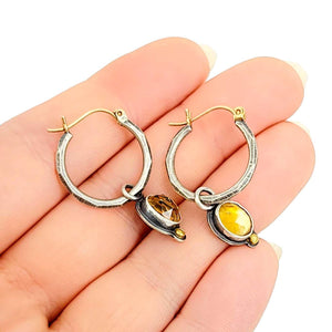 Earrings - Rose Cut Citrine Hoops in Sterling Silver with 18k and 14k Gold by Allison Kallaway