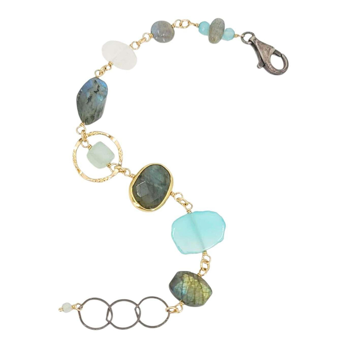 Bracelet - Chunky Mixed Gemstones (Chalcedony, Labradorite, Rainbow Moonstone) by Calliope Jewelry