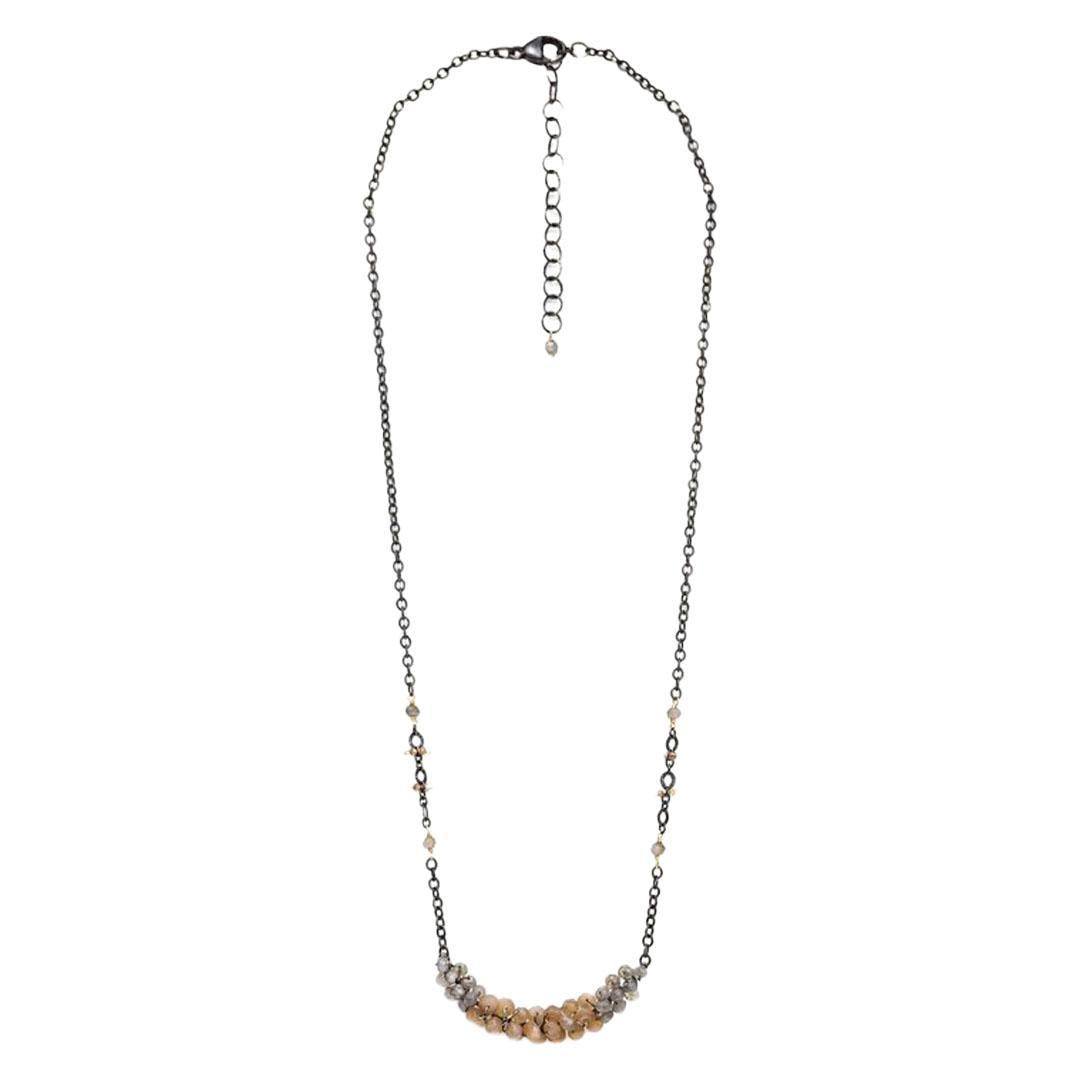 Necklace - Wrapped Bar with Chocolate and Gray Moonstone by Calliope Jewelry