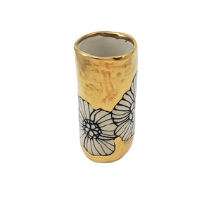 Vase - 4in Floral Cylinder with 22k Gold Solid Background by Hsieh Clay SF