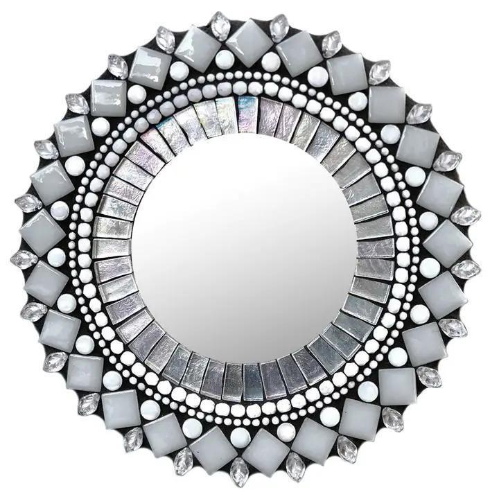 Mosaic Mirror - 7in Round in Frost by Zetamari Mosaic Artworks