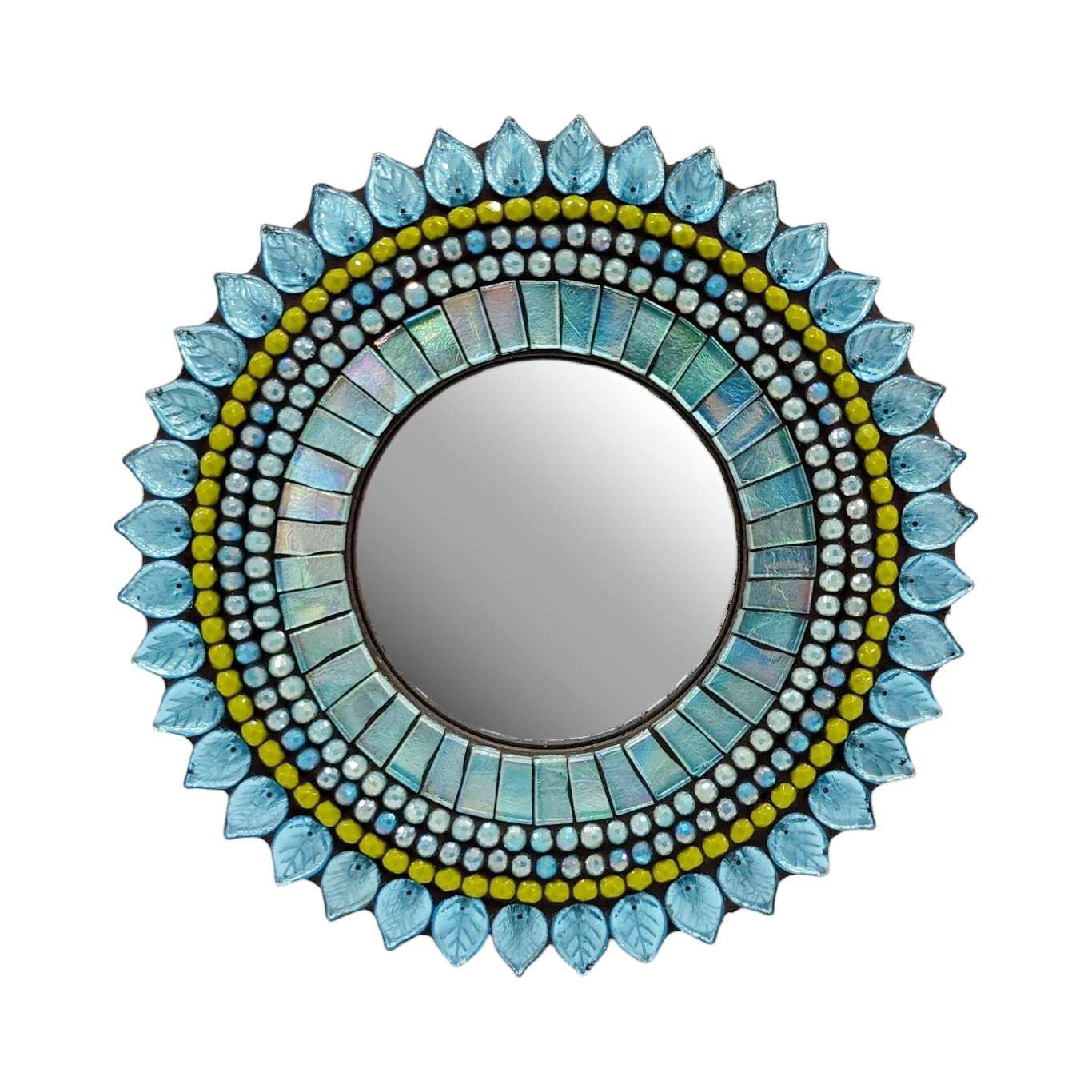 Mirror - 7in Round Mosaic in Aquamarine Leaf by Zetamari Mosaic Artworks