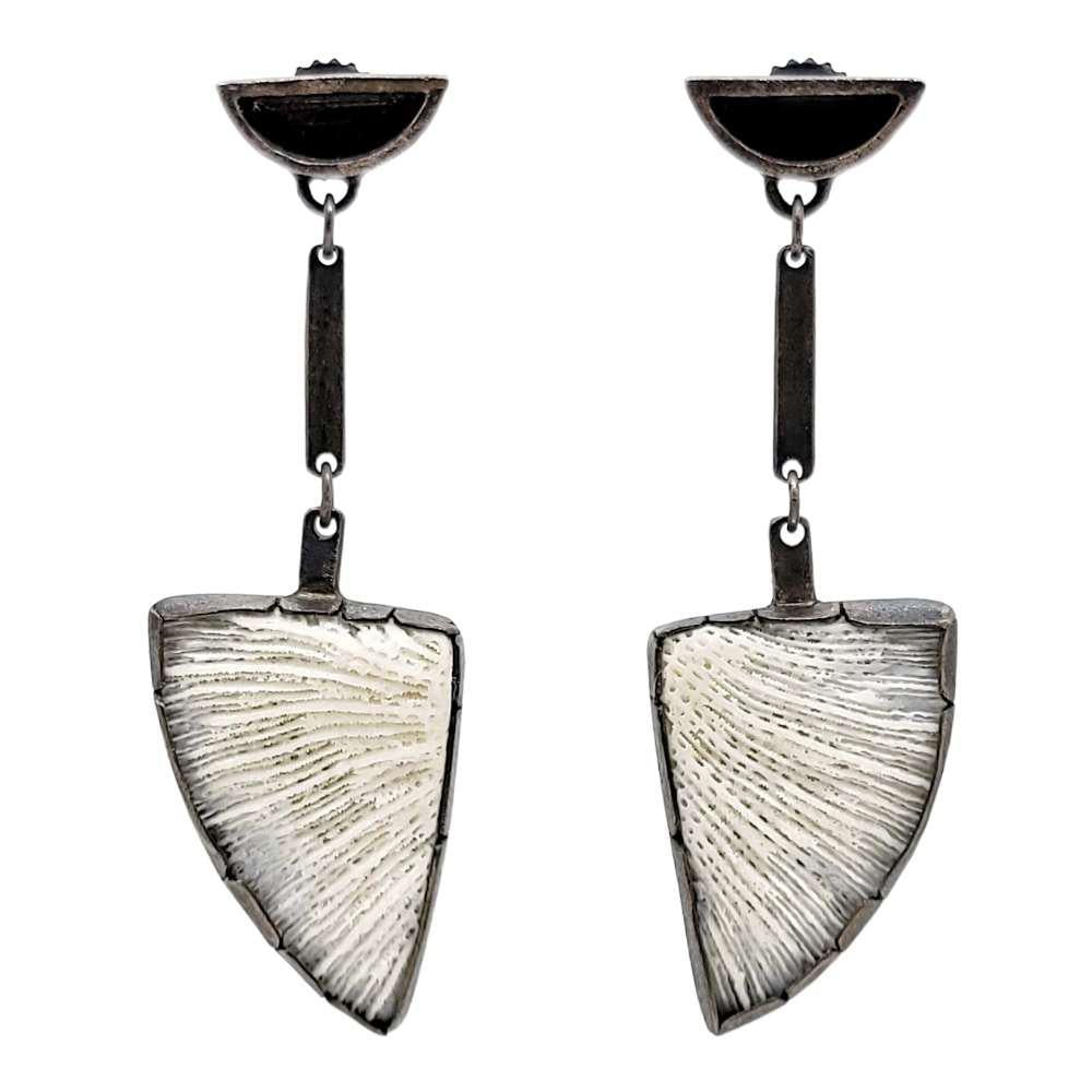 zEarrings - Angled Triangle Drops in Sterling Silver and Vintage Coral by Janine DeCresenzo