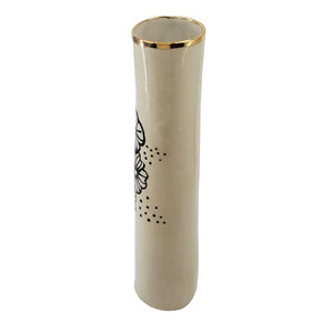 Vase - 8in Floral Cylinder with 22k Gold Accents by Hsieh Clay SF