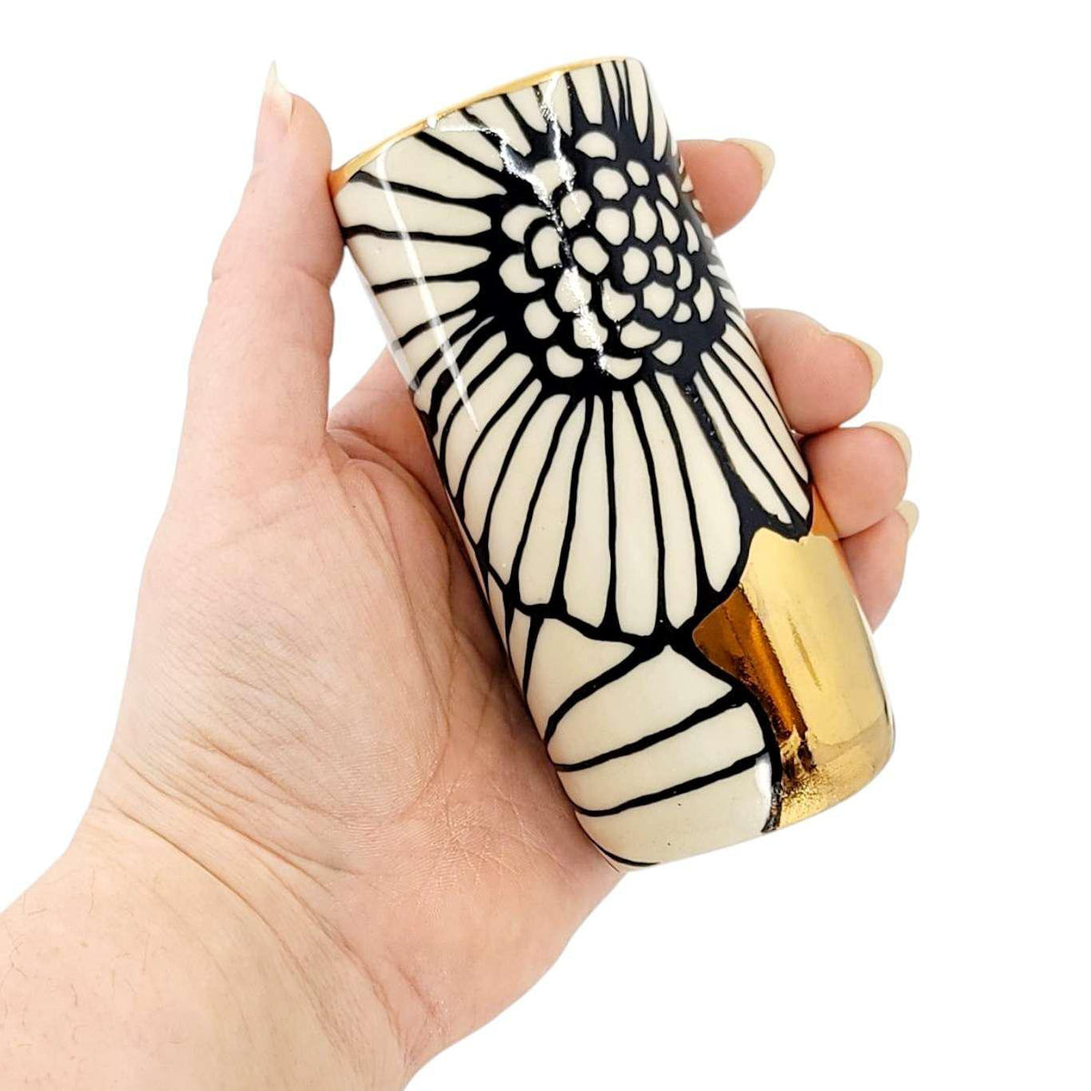 Vase - 4in Floral Cylinder with 22k Gold Solid Background (C) by Hsieh Clay SF