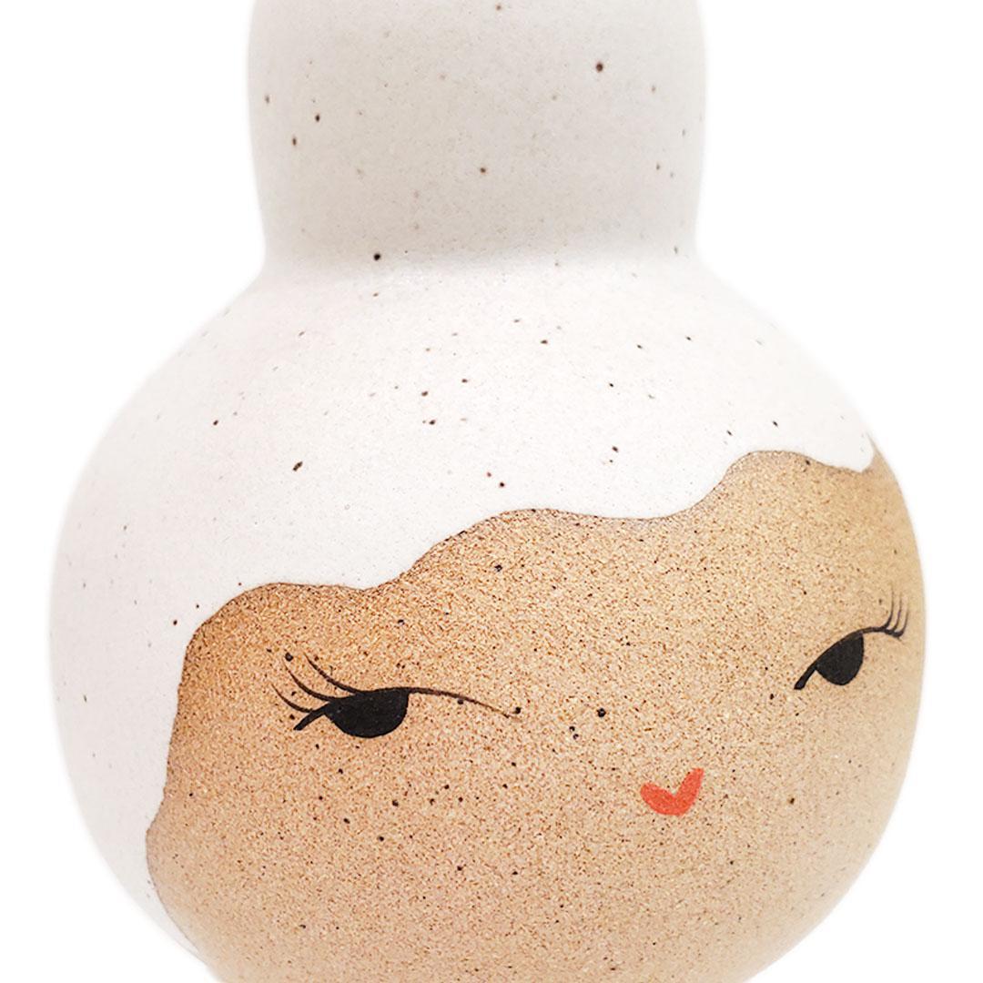 Kokeshi Jar - Small - Coy (White Updo, Pink Floral) by Jennifer Fujimoto