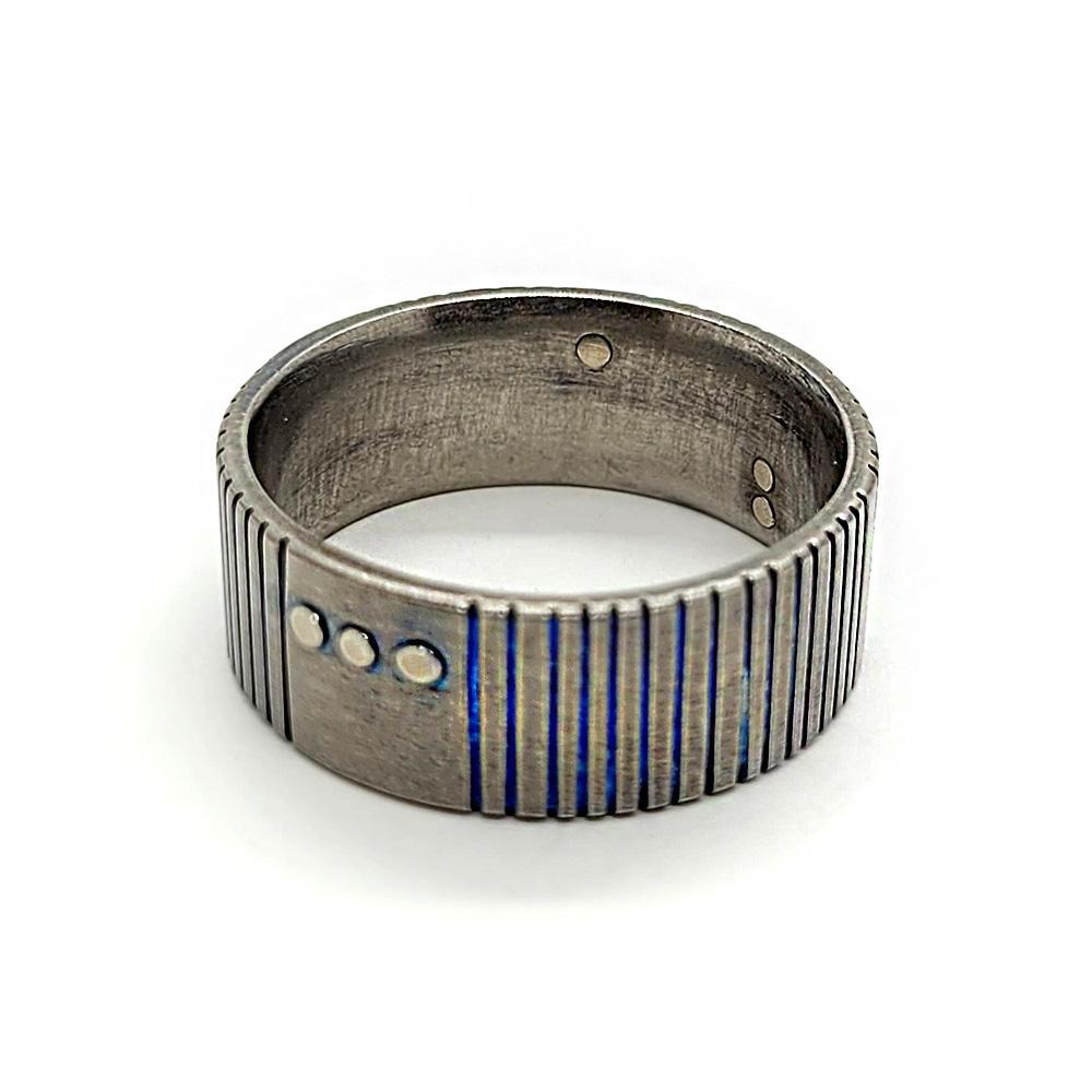 Ring - Size 12 - Titanium Blue Patina Grooves with 14KPW Rivets by Taviametal