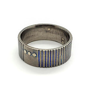 Ring - Size 12 - Titanium Blue Patina Grooves with 14KPW Rivets by Taviametal