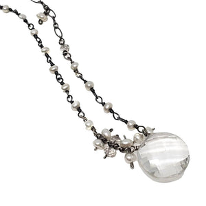 Necklace - Quartz Coin and Pearl by Calliope Jewelry