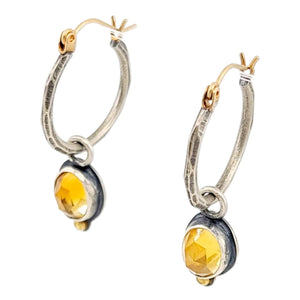 Earrings - Rose Cut Citrine Hoops in Sterling Silver with 18k and 14k Gold by Allison Kallaway