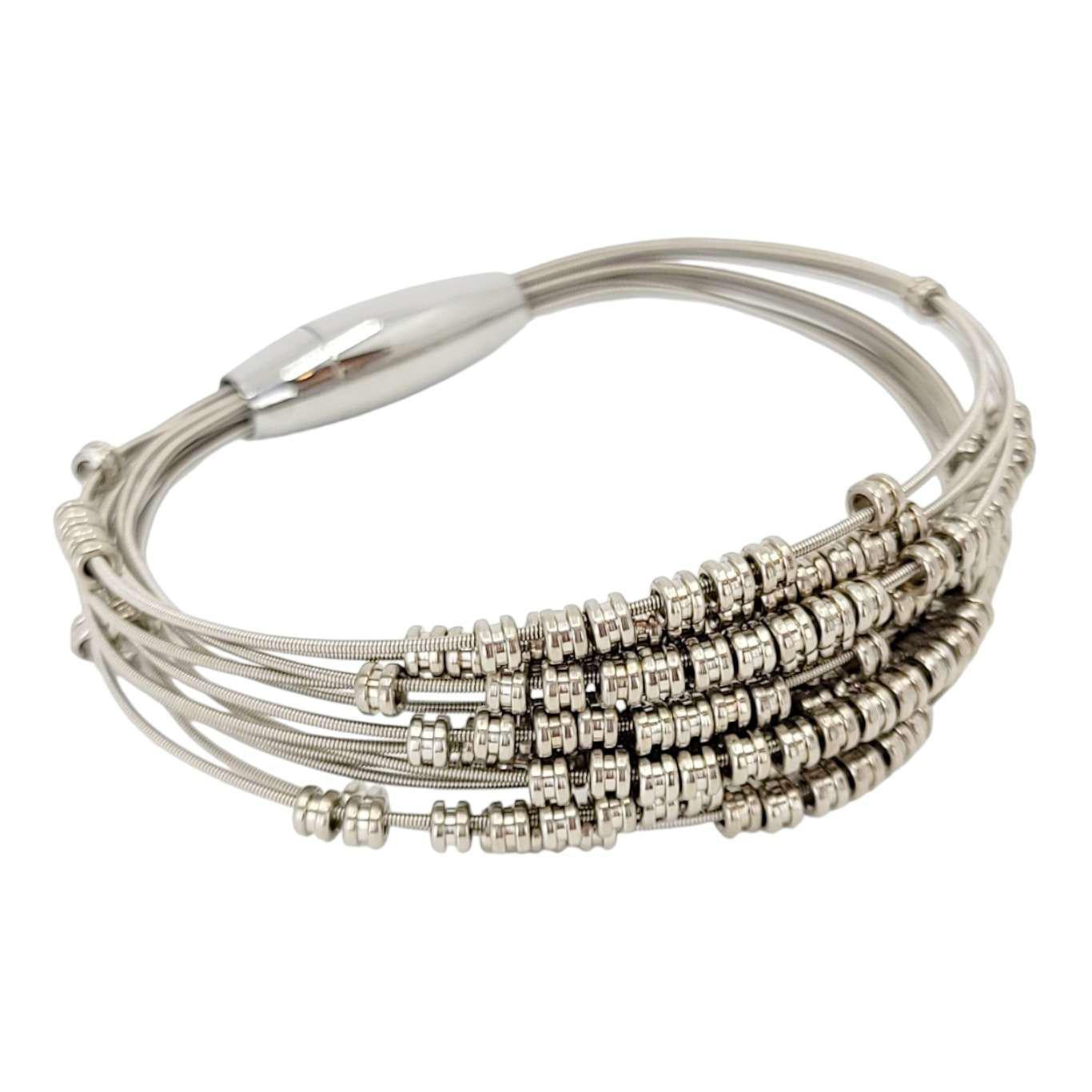 Bracelet - Fortissimo Fidget Guitar Strings Silver Beads (M or L) by High Strung Studios
