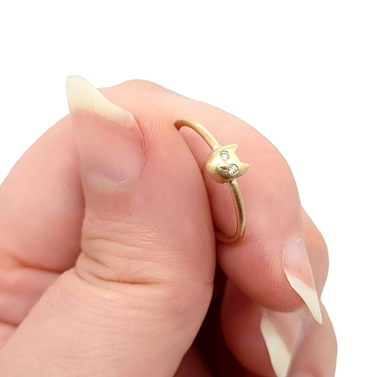 Ring - Diamond-Eyed Tiny Kitten Face in 14k Gold by Michelle Chang