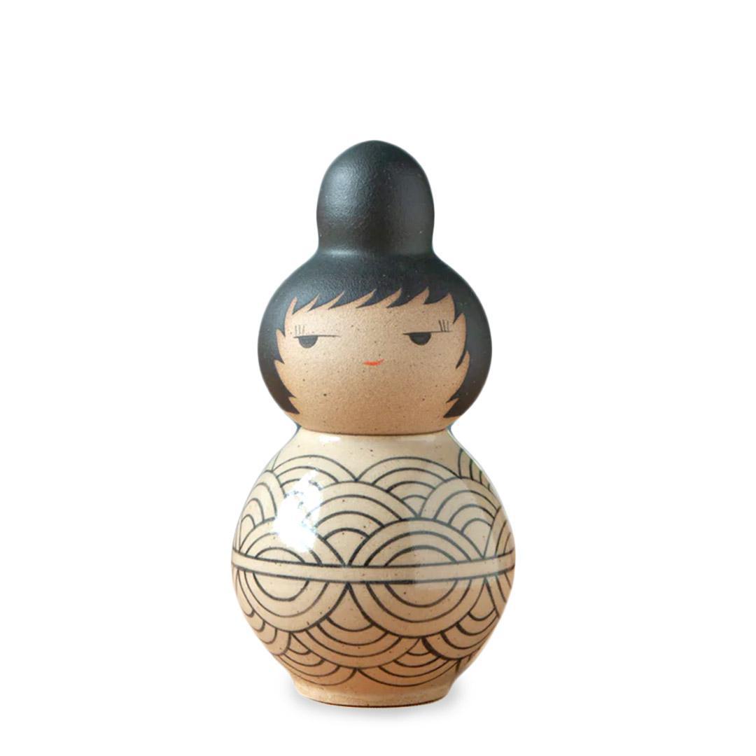 Kokeshi Jar - Small - Side Eye (Round, Shaggy Updo, Black Waves) by Jennifer Fujimoto