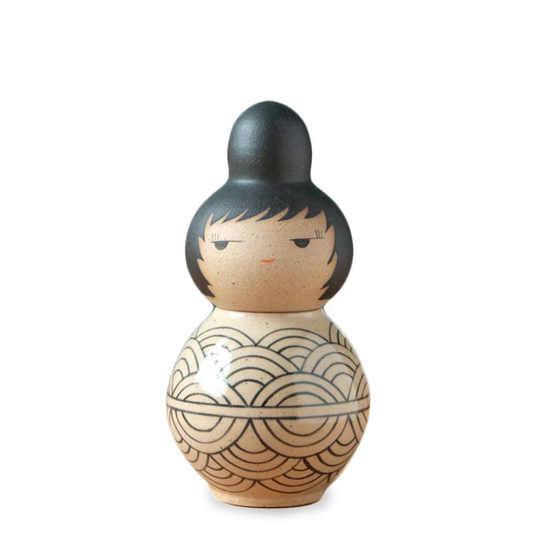 Kokeshi Jar - Round Waves (Black Pattern) by Jennifer Fujimoto