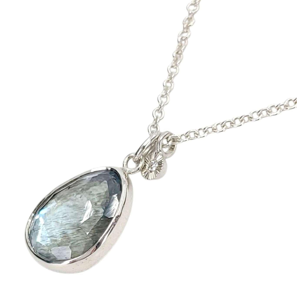 Necklace - Theia (Moss Aquamarine, Diamond, Sterling Silver) by Corey Egan