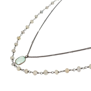 Necklace - Layered Bead Chain and Pendant (Labradorite, Chalcedony) by Calliope Jewelry