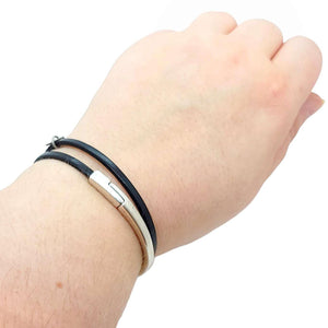 Bracelet - Skinny Breakaway in Black Leather with Silver or Copper (7in) by Diana Kauffman Designs