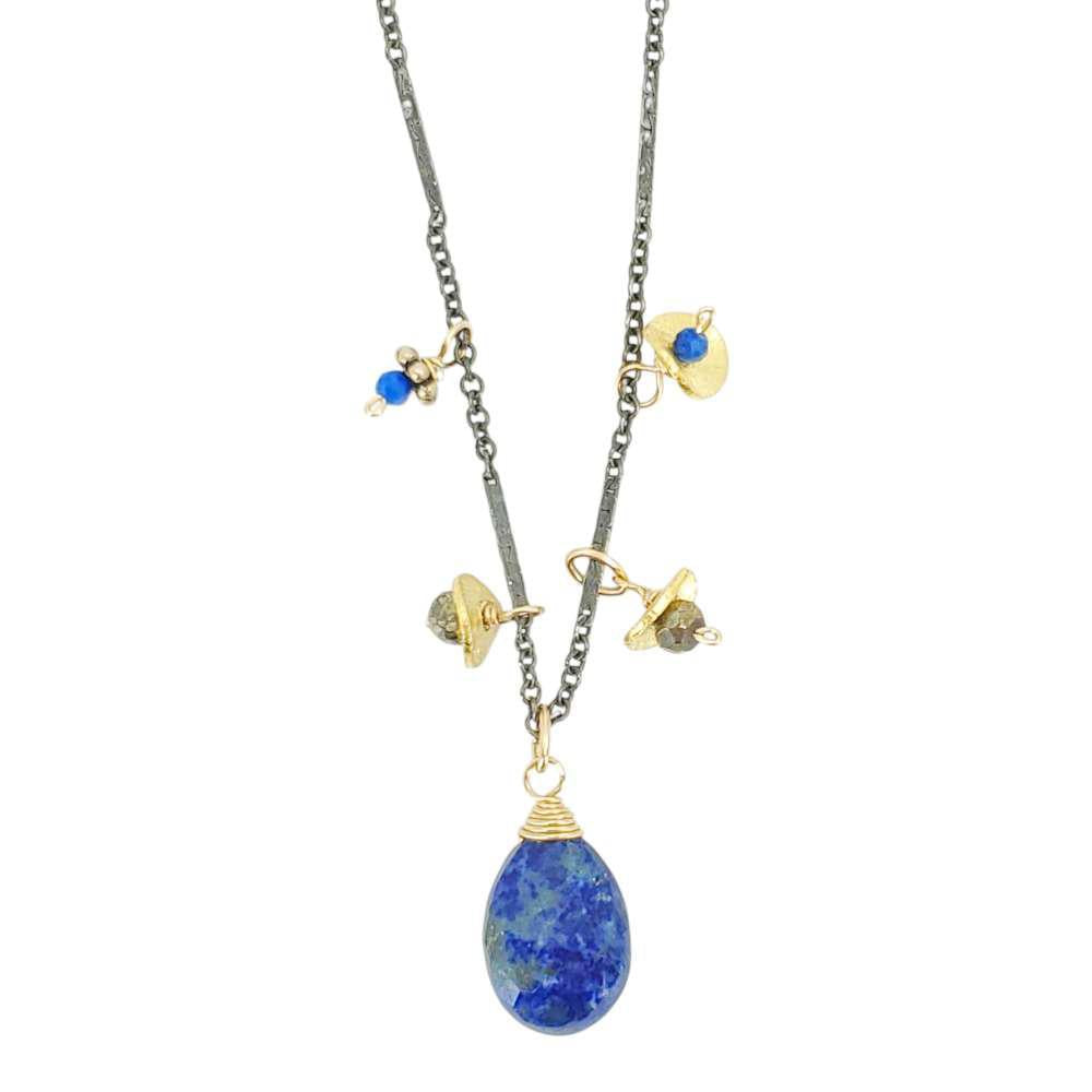 Necklace - Small Gemstone Cluster (Lapis Lazuli, Pyrite) by Calliope Jewelry