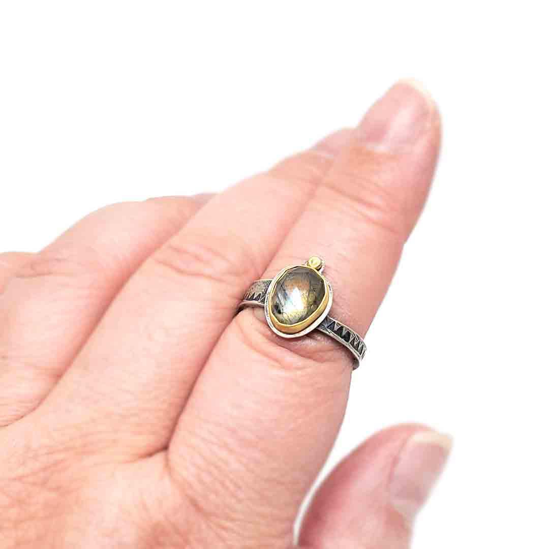 Ring - Size 9.25 - OOAK Labradorite Ring in Mixed Metals by